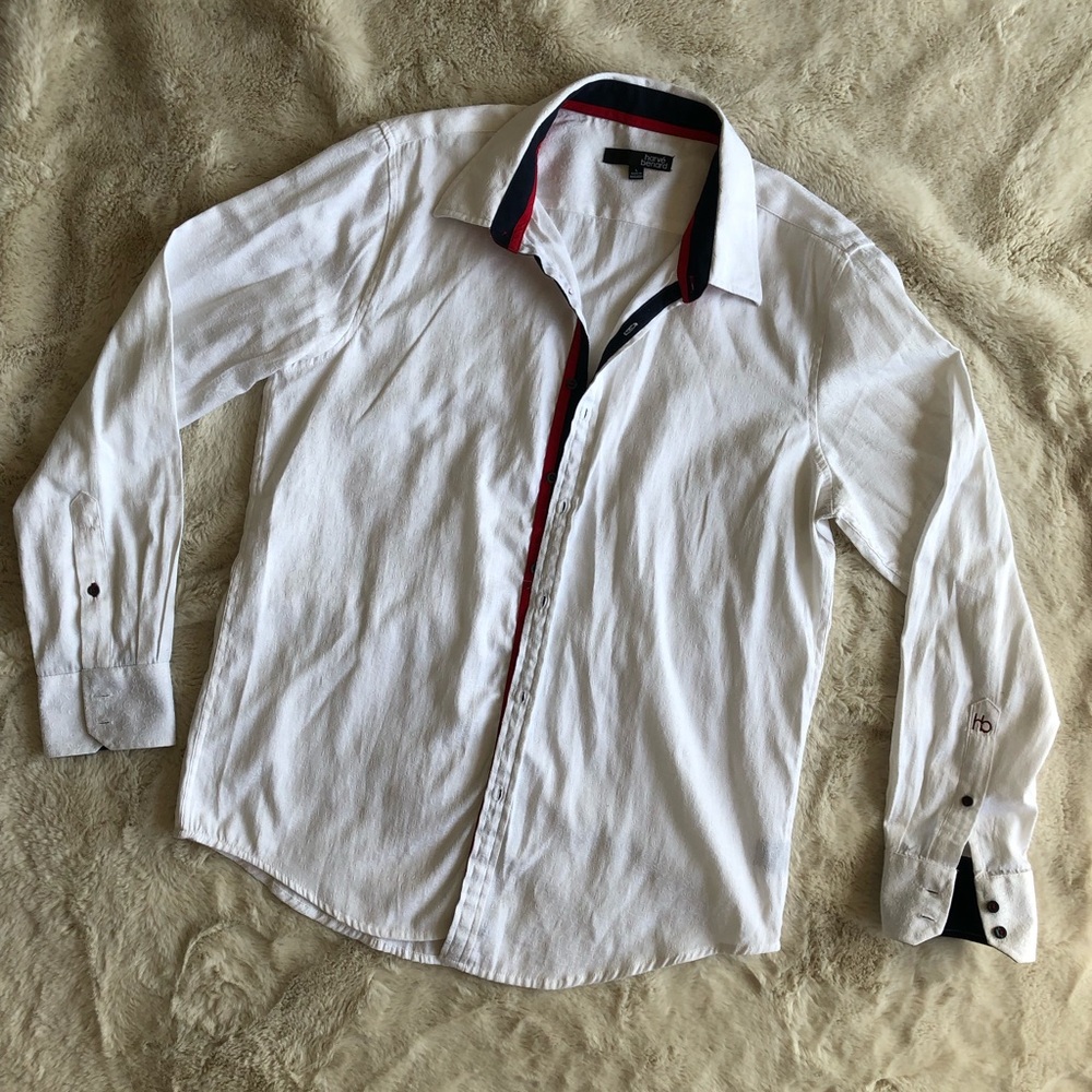 Harve Benard LONG SLEEVE MENS SHIRTS size Large white 55 % COTTON